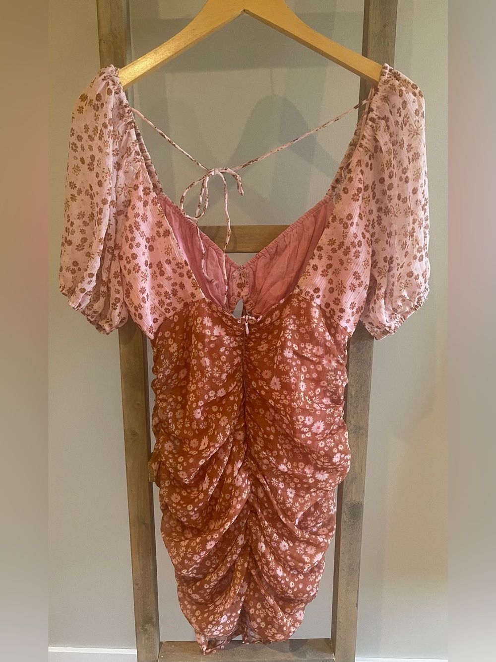 NWOT Free People Tessa Floral Ruched Mini Dress small - Picture 6 of 6